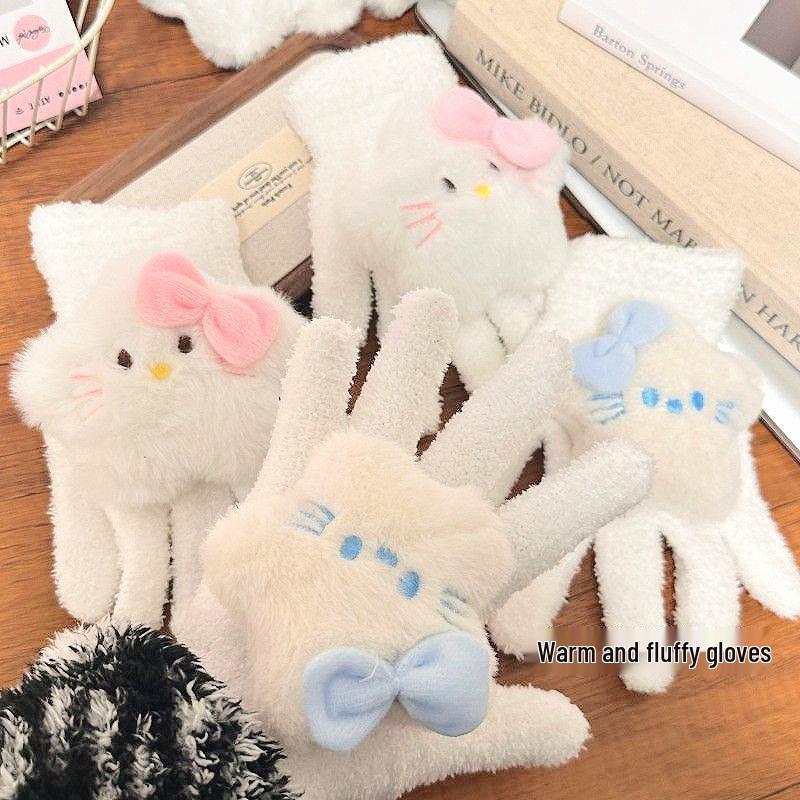 Cute Star Kitty Women's Winter Gloves - Plush, Warm, Cold-Proof