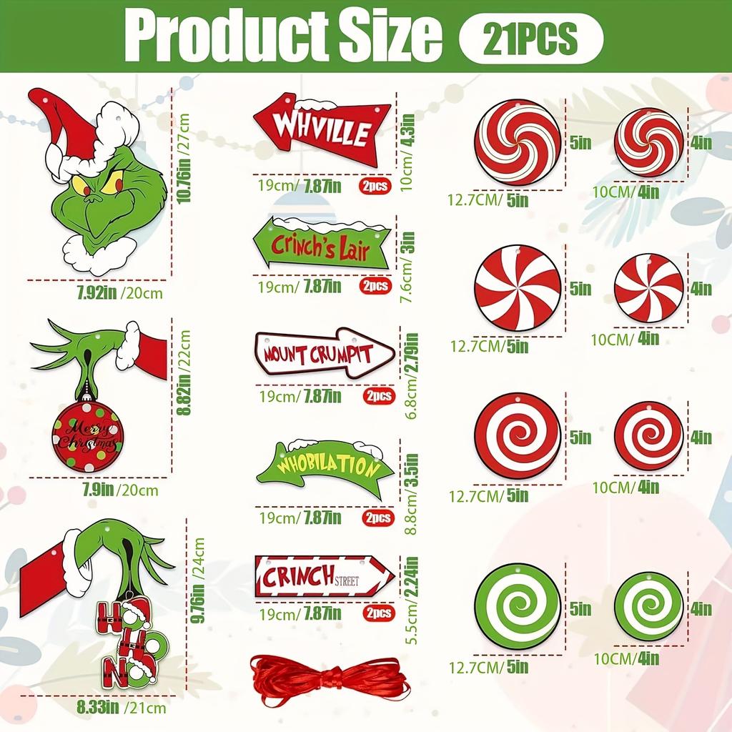 Set Decorazioni Natalizie Grinch da 21 Pezzi - Palline per Albero di Natale Elfo Peloso Verde Decorazioni da Appendere Festa Festiva e Decorazioni per la Casa