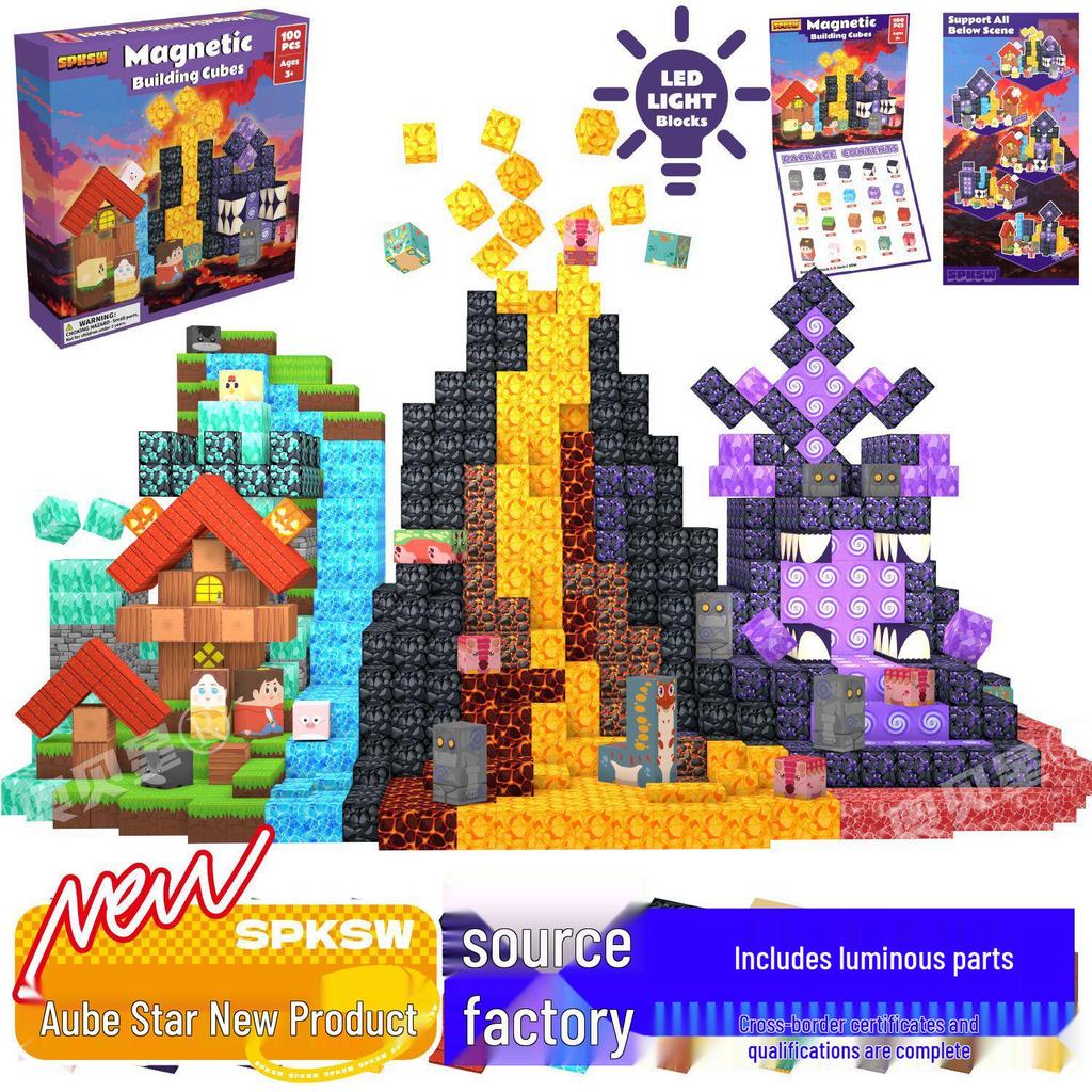 Pink Castle Cube Magnetic Building Block Set - STEM Educational Toy