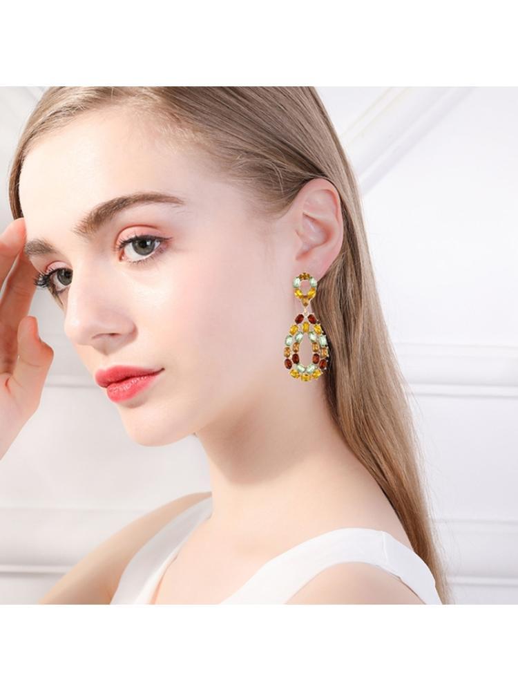 A52E Zinc Alloy Drop Earrings Crystal Embellished Comfortable Rhinestones Earwear