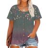 Plus Size Women's Fashion Casual Vintage Printed O-Neck Short Sleeve Button T-Shirt Top
