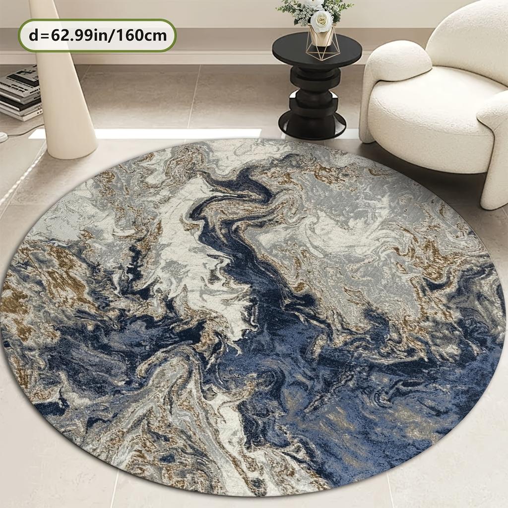 Crystal velvet carpet Abstract Blue Fluid Art Round Mat,  Plush Velvet with Non-Slip Dot Backing, Machine Washable,