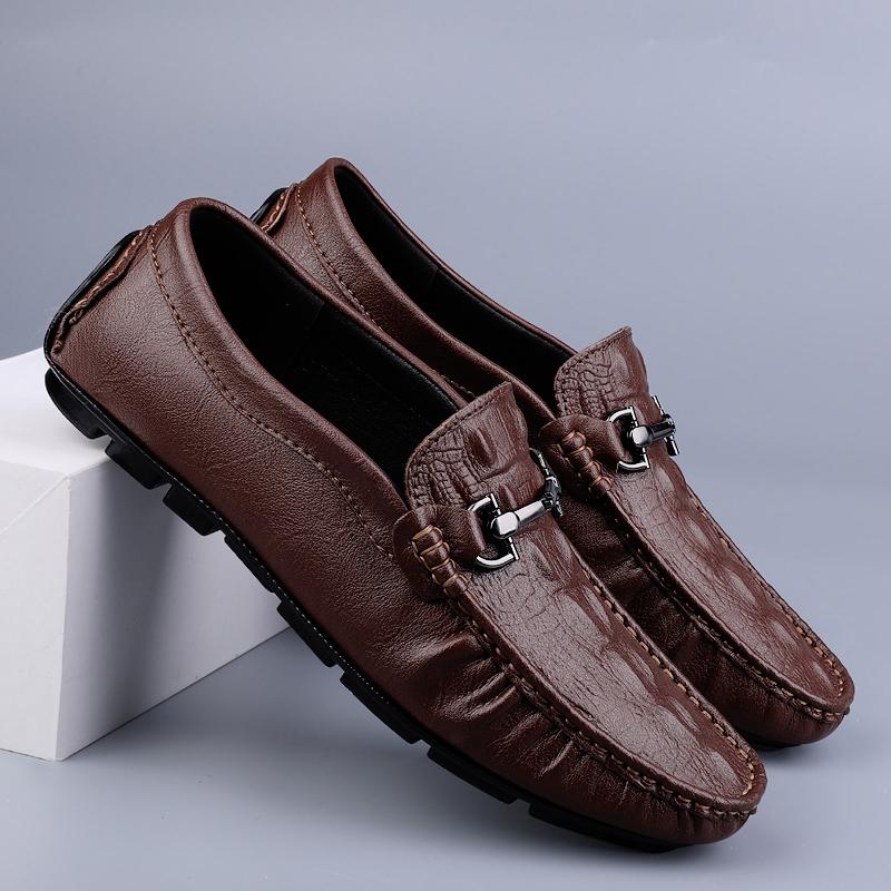 Crocodile Pattern Mens Leisure Walk Shoes Loafers Genuine Leather Casual Shoes Handmade Moccasins Men Comfortable Driving Shoes