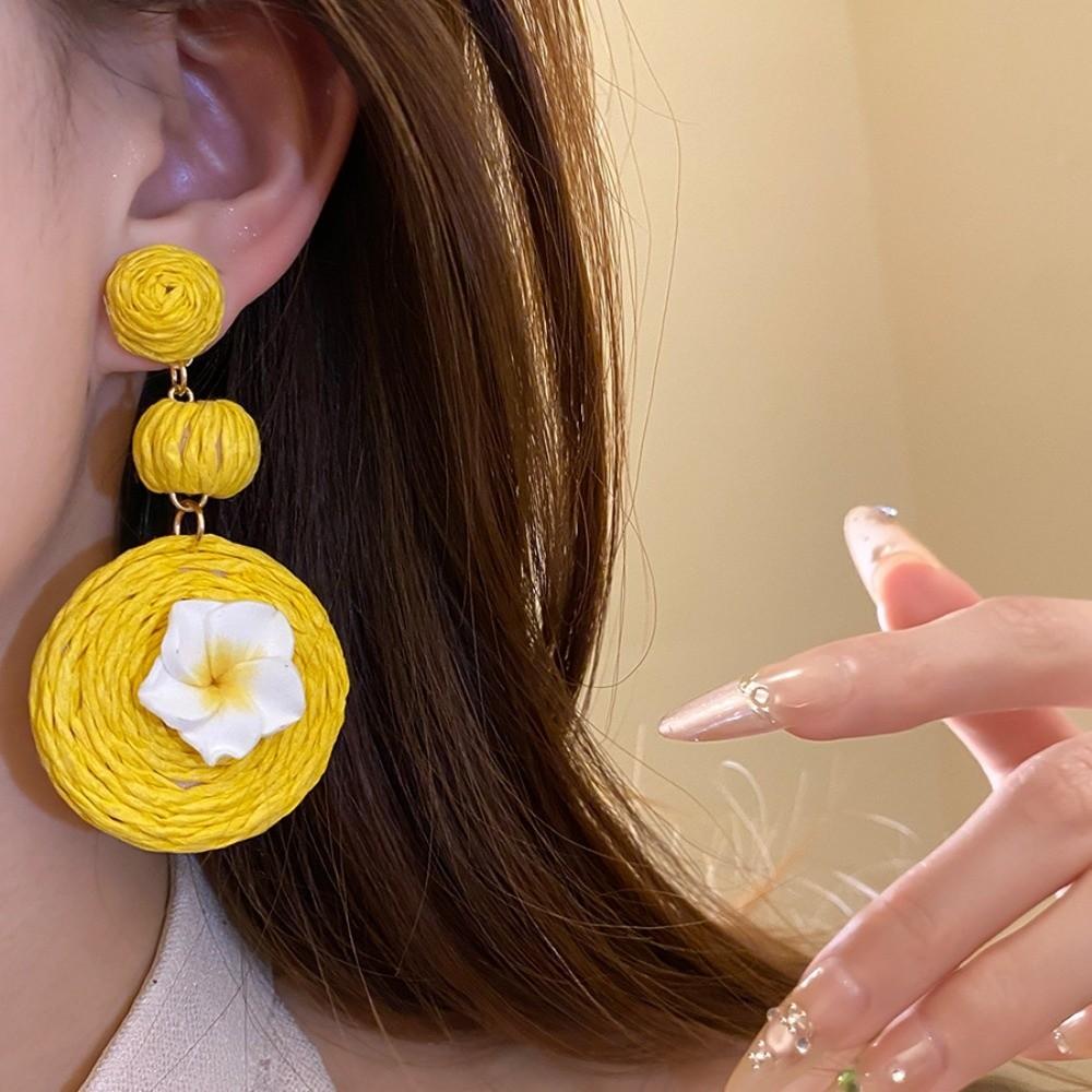 1 pair Ethnic Style Thai Seaside Eardrops Bohemian Style Raffia Grass Earrings  Bride