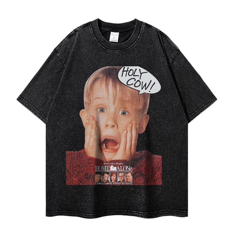 Retro American Movie Poster Unisex Washed T-Shirt - Short Sleeve, Crew Neck, Loose Fit