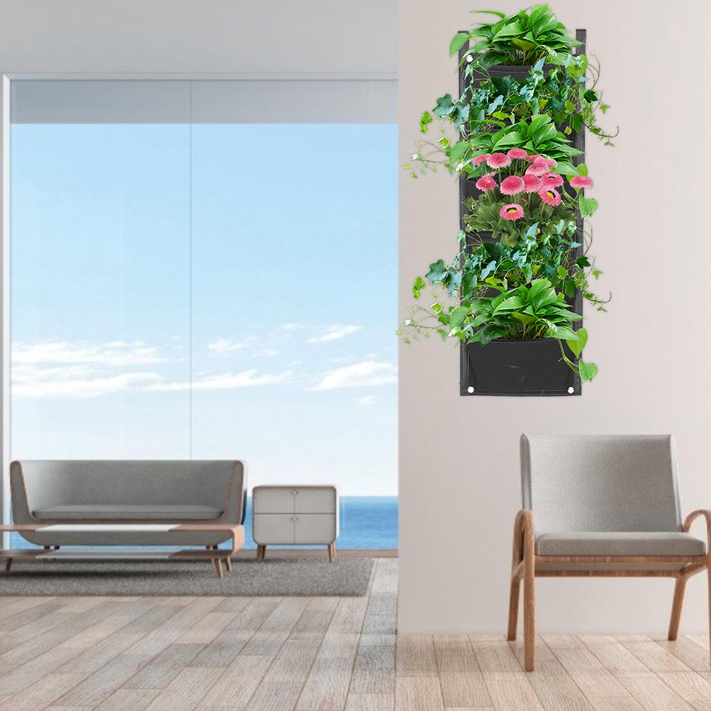6 Pockets Vertical Plant Grow Bags Container Wall Hanging Planter for Outdoor GardenBlack