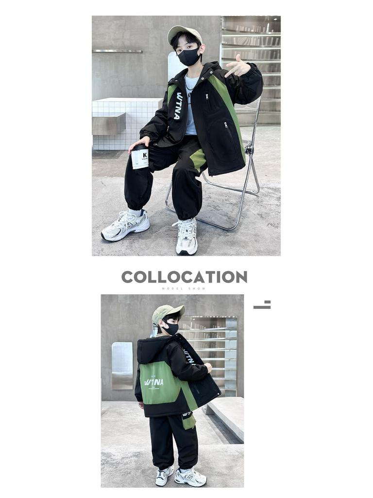 Chłopięcy zimowy zestaw polarowy 2025: Gruby dwuczęściowy komplet z bawełnianym wypełnieniem dla starszych dzieci