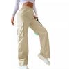 Women's Spring and Summer Solid Color Elastic Waist Flip Pocket Work Pants