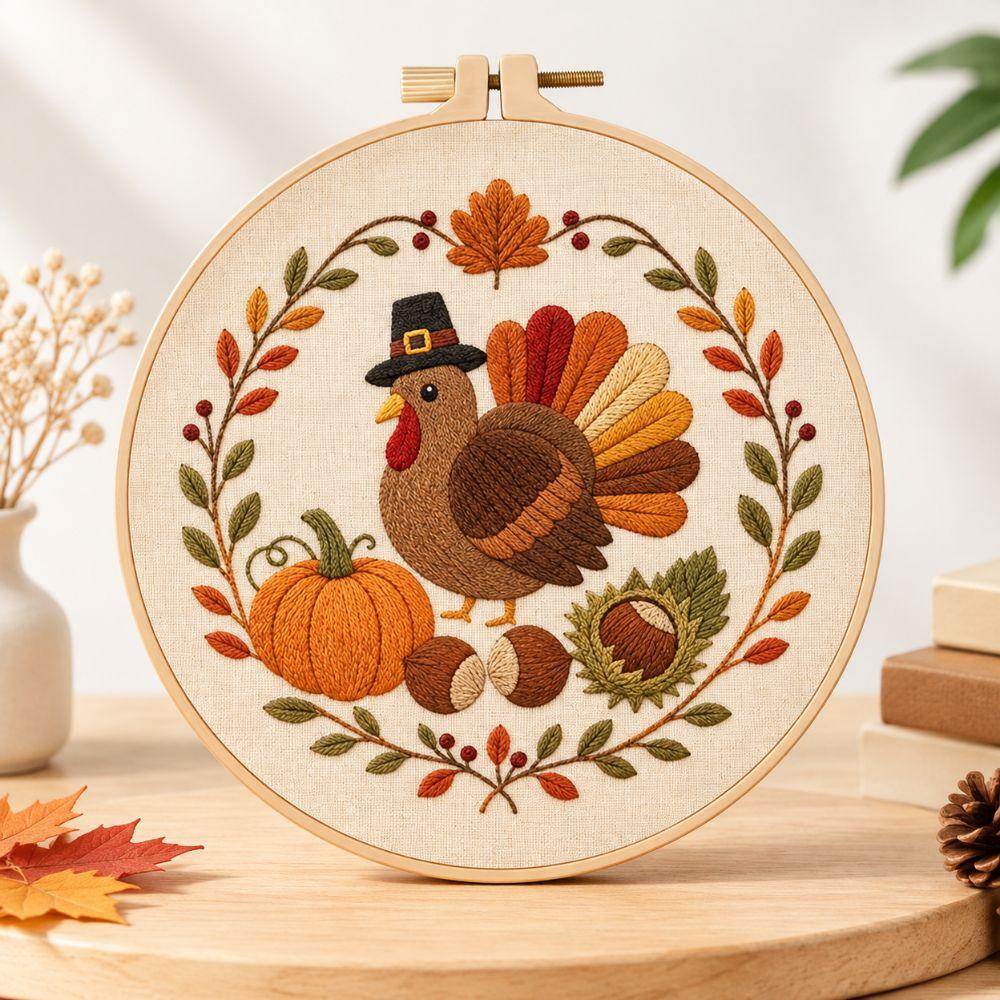 With EN Instruction Happy Thanksgiving Day Embroidery Kit Embroidery Pattern Kit  Thanksgiving Day