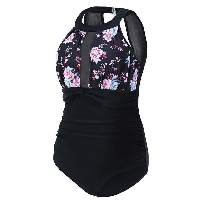 Buy Womens Plus Size Mesh Monokini High Neck Tummy Control Swimsuit Beach Swimming Costume at