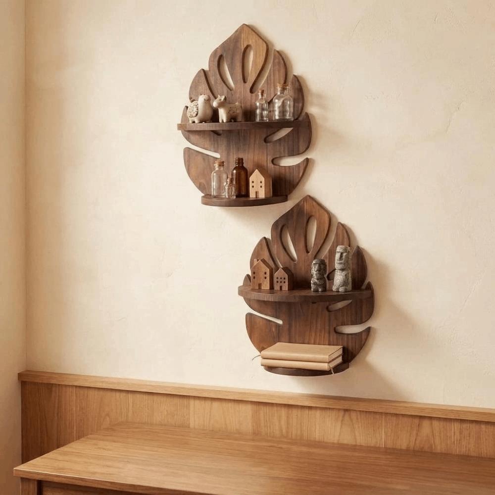 Wall Mounted Wooden Monstera Shelf Rustic Photo Frame Storage Rack Potted Plant Shelf Entrance