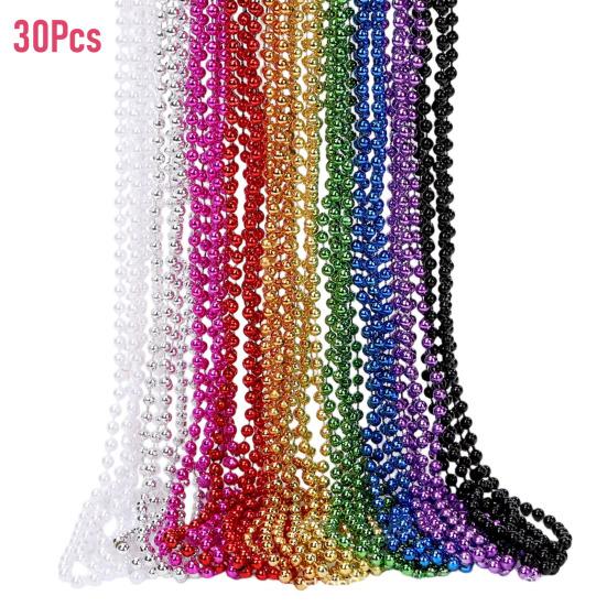 30Pcs Plastic Beaded Necklaces with Safety Buckle Colorful Bead Necklaces Set Lightweight Child-Safe Party Favors for Mardi Gras St. Patrick's Day
