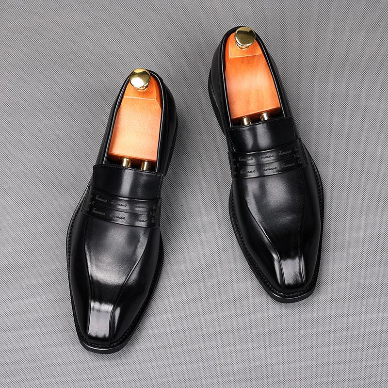 Fashion Britain Fashion Men's Brown Black Penny Loafter Leather Oxford Flats Casual Shoes Male Homecoming Wedding Dress Footwear