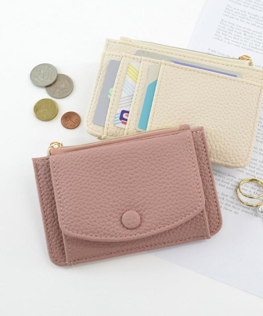 Altro Rose Fragment Case, a slim, mini wallet for women in grained pinkbeige. Features a bifold design with a coin purse and synthetic leather card