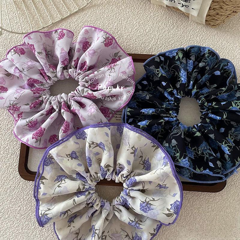 Spring 2025 Korean Floral Scrunchie for Girls - High Elasticity Bun Hair Tie