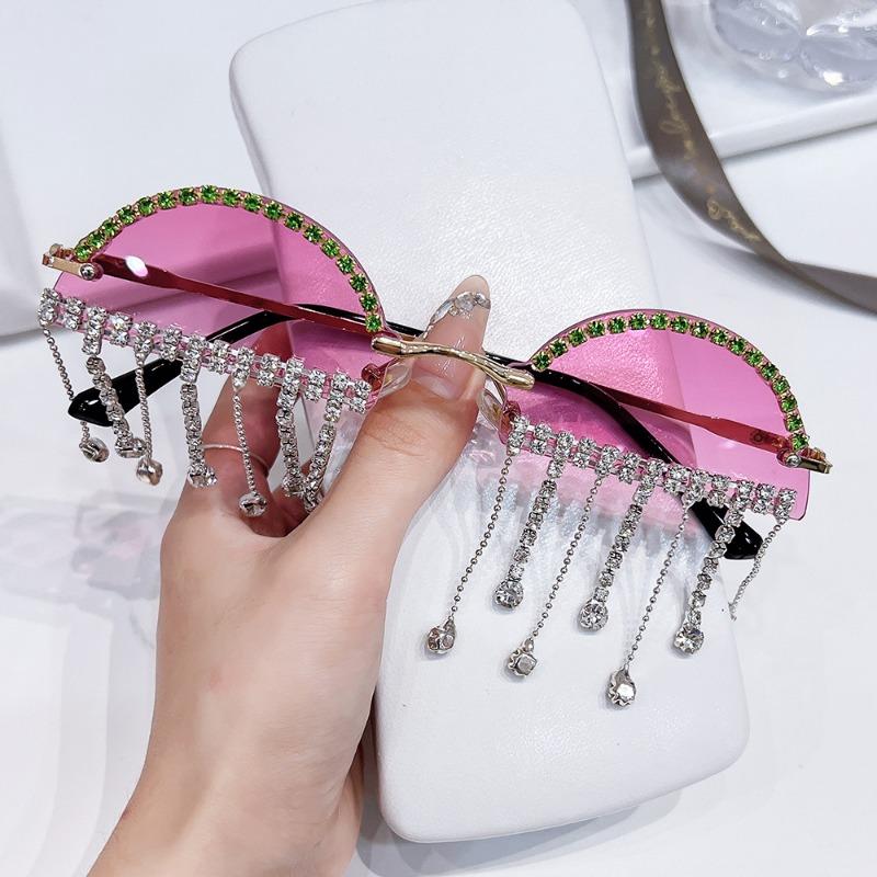 

Non-polarized Diamond Studded Hanging Chain Sunglasses, Street Photography Decorative Glasses, Stage Party Sunglasses фиолетовый