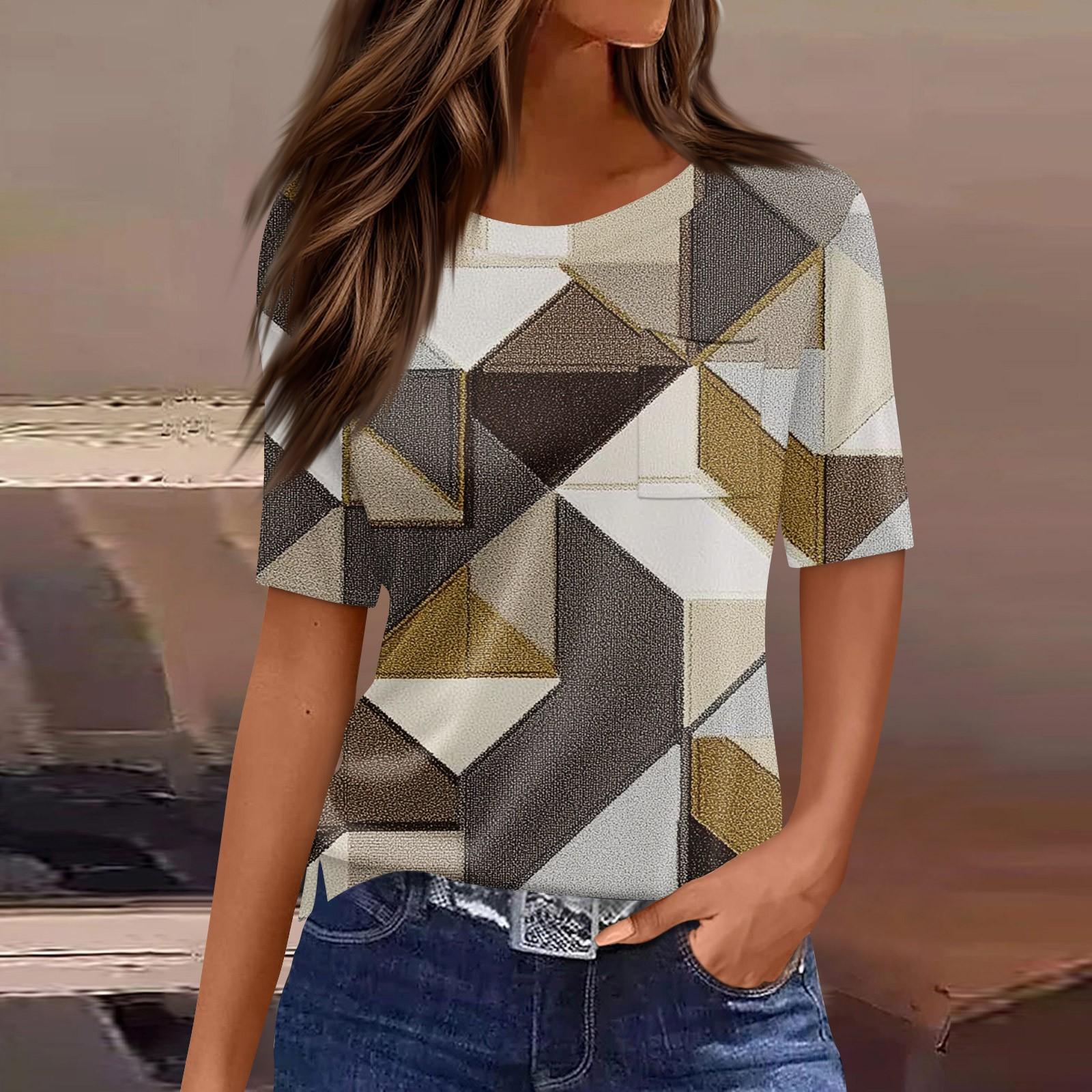 

Женская футболка с коротким рукавом и круглым вырезом, карманом и винтажным цветочным принтом XXL бежевый