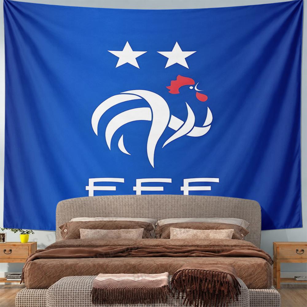 France FFF National Football Team White Rooster Two Stars Blue Wall Tapestry Soccer Fan Decor for Bedroom Man Cave Gift