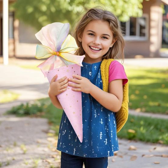 2 Pcs Pink Bow Cone Cellophane Bag DIY Sweet Cone Shaped Treat Bags for Wedding Party Favors Sweet Snack Popcorn Packing