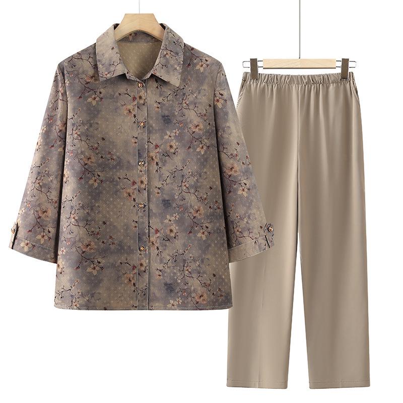 

Women s Traditional Style Seven-Sleeve Top and Pants Set for Middle-aged and Elderly 5XL (for 145-160 jin)
