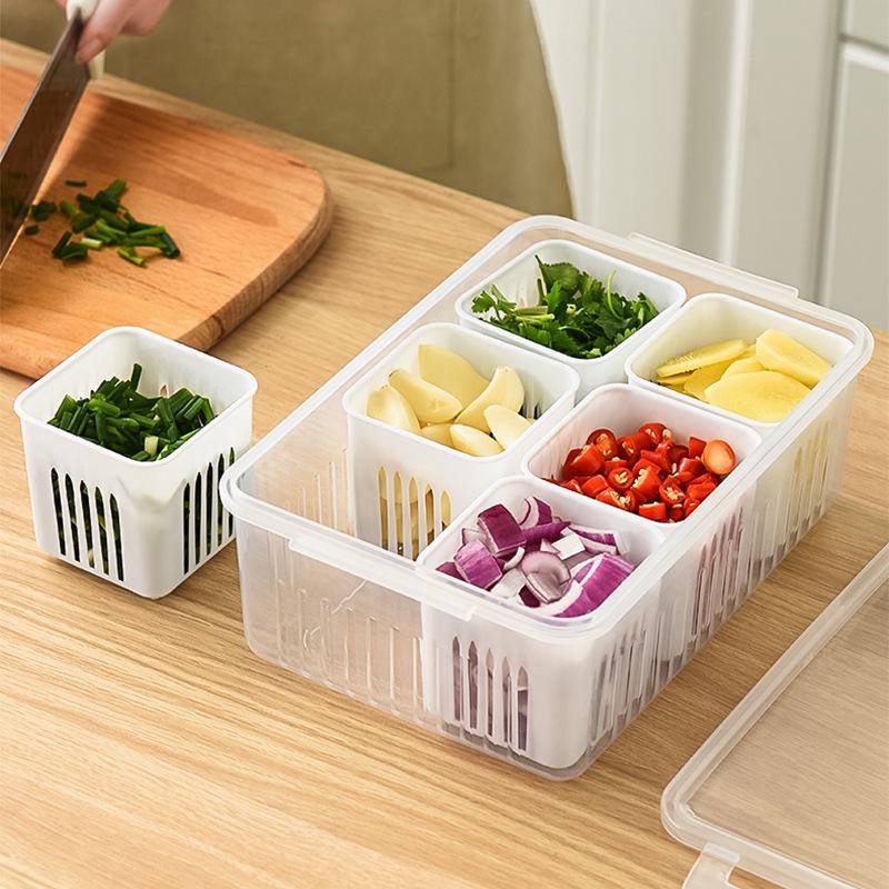 Fresh-Keeping Scallion, Ginger, Garlic Storage Box - Plastic Sealed Jar for Refrigerator