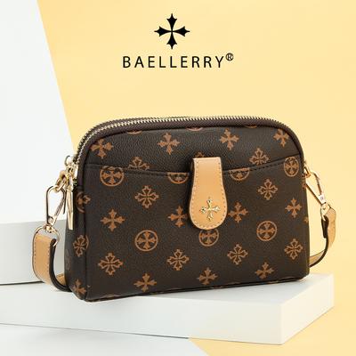 Baellerry Women's Fashion Single Shoulder Bag European and American Style Monogram Bag Double Zipper Crossbody Bag