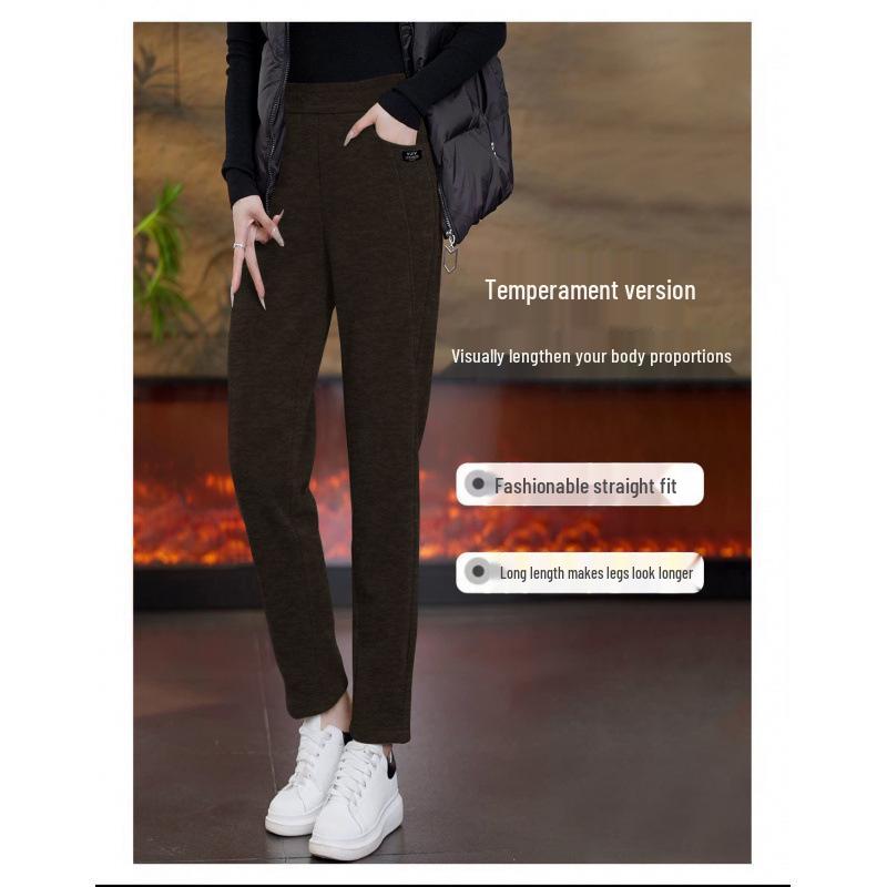 Women's Stylish Straight-Leg Fleece-Lined Pants, 2026 Autumn/Winter Collection - Eight-Tenths Length for Outdoor Wear.