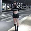 Gothic Ladies Sweater Crew Neck Long Sleeve Striped Cropped Knit Sweater Y2K Sexy Top Off-the-shoulder Zipper Design New Fashion