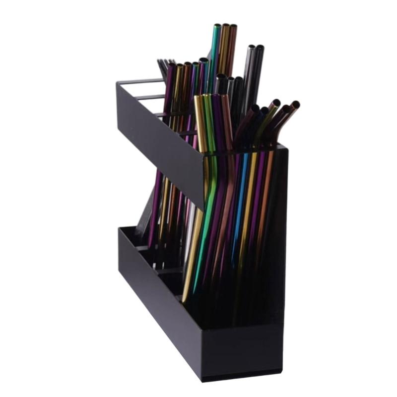 Schwarzer Metall-Strohhalmhalter, Wandmontage, Küchenschrank-Organizer für Zuhause, Gewerbliche Nutzung, Platzsparender Lagerregal