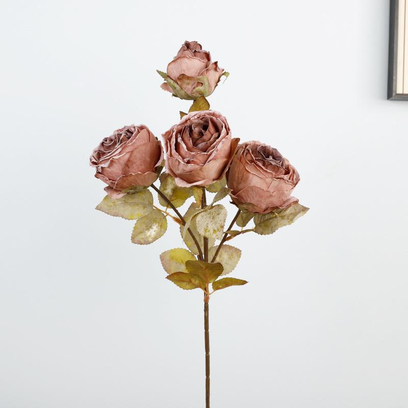 Simulation Retro Dew Lotus Bouquet Burnt Edge Decoration Artificial Flower Indoor Living Room Autumn Dew Lotus Simulation Flower