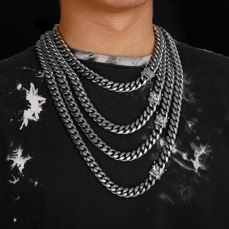 Factory Hip Hop Jewelry Men 8-14mm 18K Gold Plated Stainless Steel Miami Cuban Link Chain Luxury Necklace