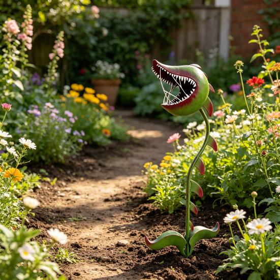 Carnivorous Plant Garden Stake, Metal Flytrap Plant Sculpture, Whimsical Yard Art Stake, Outdoor Decor for Lawn Patio Walkway Flower Bed Porch