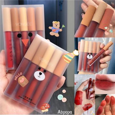 Cosmétiques coréens Vongee 5 pièces/ensemble Nude velouté brillant à lèvres longue durée imperméable mat pas sec crémeux doux teinte pour les lèvres maquillage pour les lèvres ensemble de rouge à lèvres