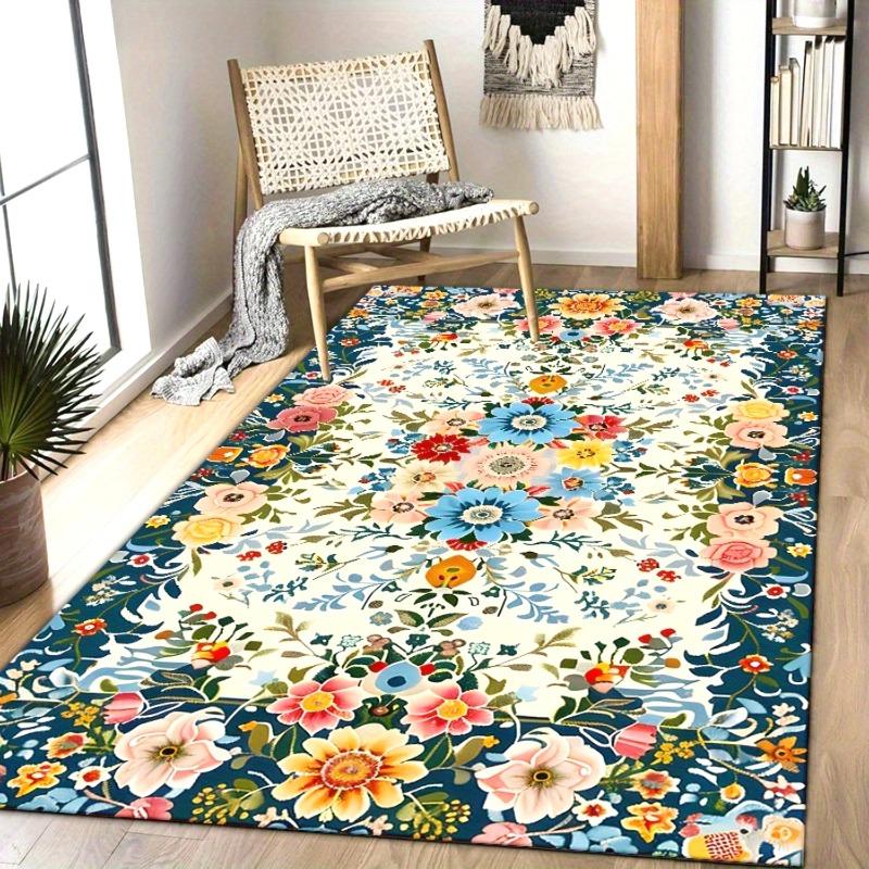 Classical Bohemia Luxurious Floral Printed Area Polyester Non-Slip Large Mat Vibrant Bohemian Home Decor, Durable Floor Covering