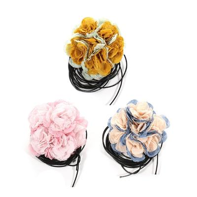 Fabric Floral Necklace Handcrafted Cloth Flower Waist Chain Adjustable Lace-up Choker Y2K Style Necklace Accessory Girl