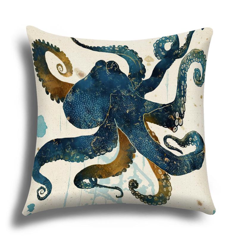 Linen Pillowcase, Marine Life Printing Cushion Cover 40x40 50x50 60x60, Suitable for Bed Car Sofa, Pattern Can Be Customized