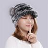 Autumn and Winter Rex Rabbit Fur Duckbill Hat with Rose Side Flower Women's Fox Fur Hat Knitted Warm Thick Fashion Hat with Brim