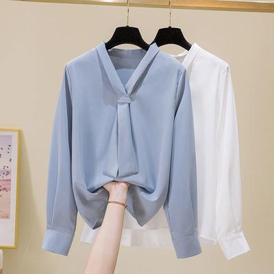 Primavera Outono Nova Moda Chiffon Camisa Feminina Solta Casual Cor Sólida Bottoming Blusa OL Manga Longa Top L-4XL