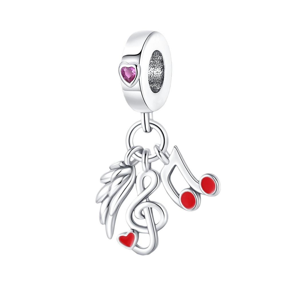 Copper Silver Plated, Professional Series Guitar Notes Beaded Pendant For Diy Bracelet Necklace