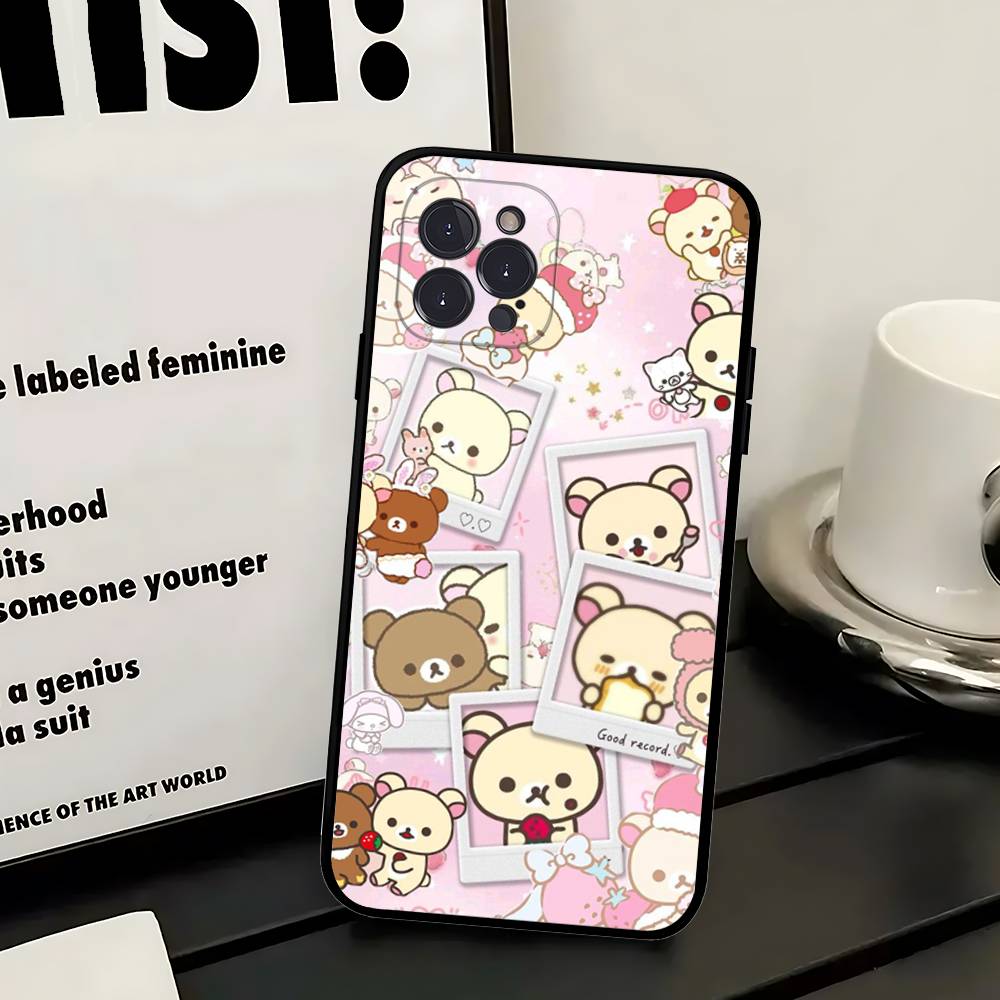 Popular Cute R-rilakkuma Bear Phone Case For IPhone 16 Pro Max 15 17 Plus 14 13 12 Mini 11 Black Cover