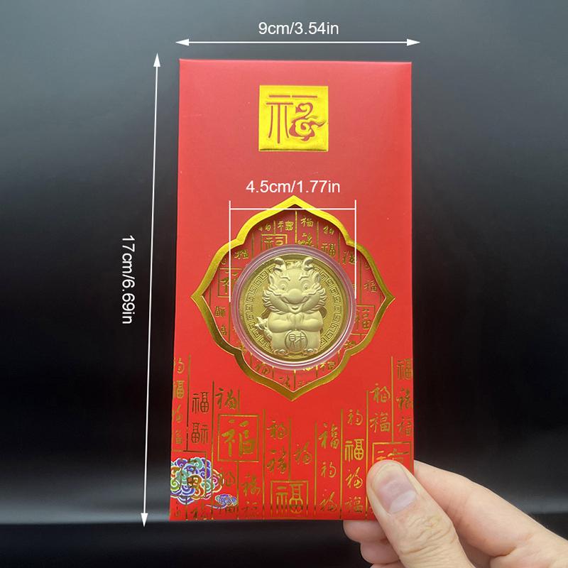 2025 Year Of The Dragon Gold Foil Commemorative Coin New Year Red Envelope Chinese New Year Spring Festival Souvenirs Gift