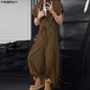 INCERUN Men Short Sleeve Zip-up Jumpsuits Casual Long Cargo Rompers Overalls