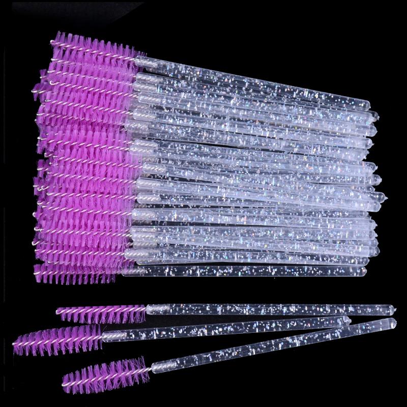 CNKESS 50Pc bags/cans Disposable Eyelash Extension Mascara Wand Glitter Micro Lash Brushes Spoolie With Container Case Wholesale