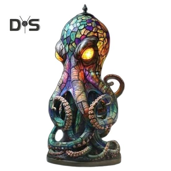 

Лампа в виде осьминога, витражный стиль, смоляной ночник в виде осьминога со светящимися глазами, 3D ретро-настольная лампа в виде животного океана для домашнего декора, спальни, офиса 20cm