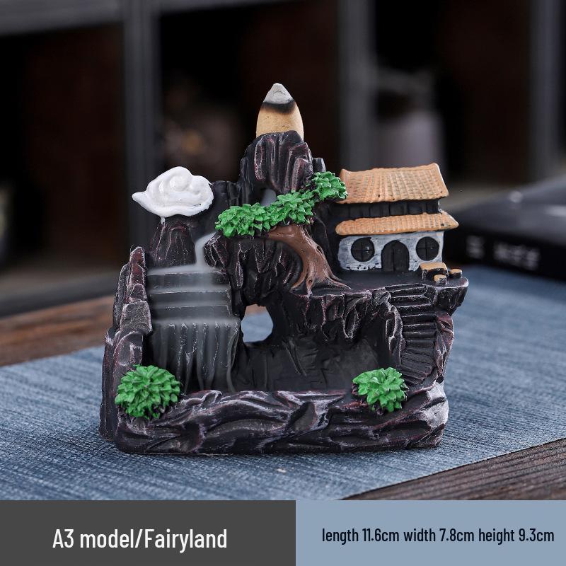 Large Resin Backflow Incense Burner with Mountain Design for Indoor Home Decoration