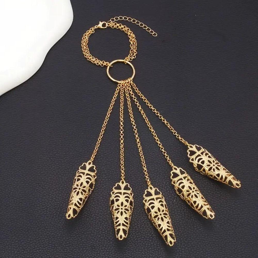 Exaggerated Mittens Bracelet Hollow Out Hand Back Chain Tapered Nail Chain Gothic Bracelet  Party