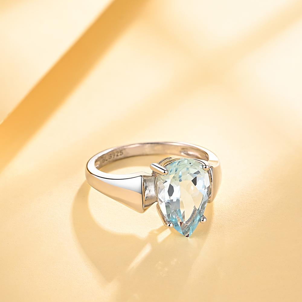 Bolaijewelry Inele cu topaz natural albastru cu design simplu pentru bijuterii fine de modă de argint 925 pentru femei, ținute zilnice