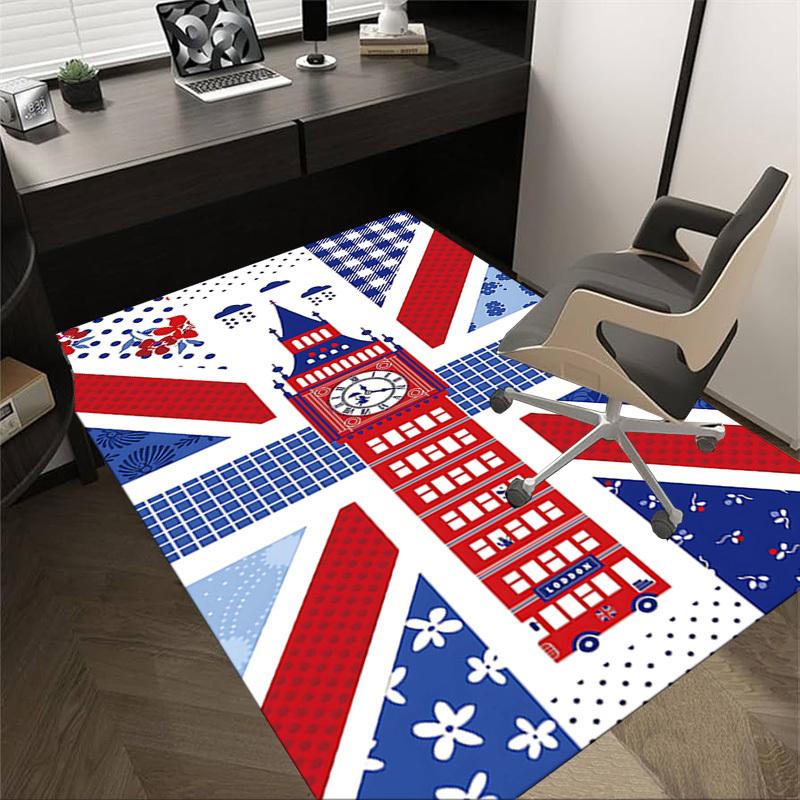 1PC Union Jack Big Ben Non-Slip Floor Carpet Compatible for Office&Living Room&Dining Room - Flat-Weave Machine- Soft & Pattern-E268