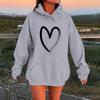 Women's Heart Print Hoodies Fall Long Sleeve Drawstring Pullover Top Oversized Fleece Lined Sweatshirt with Pocket