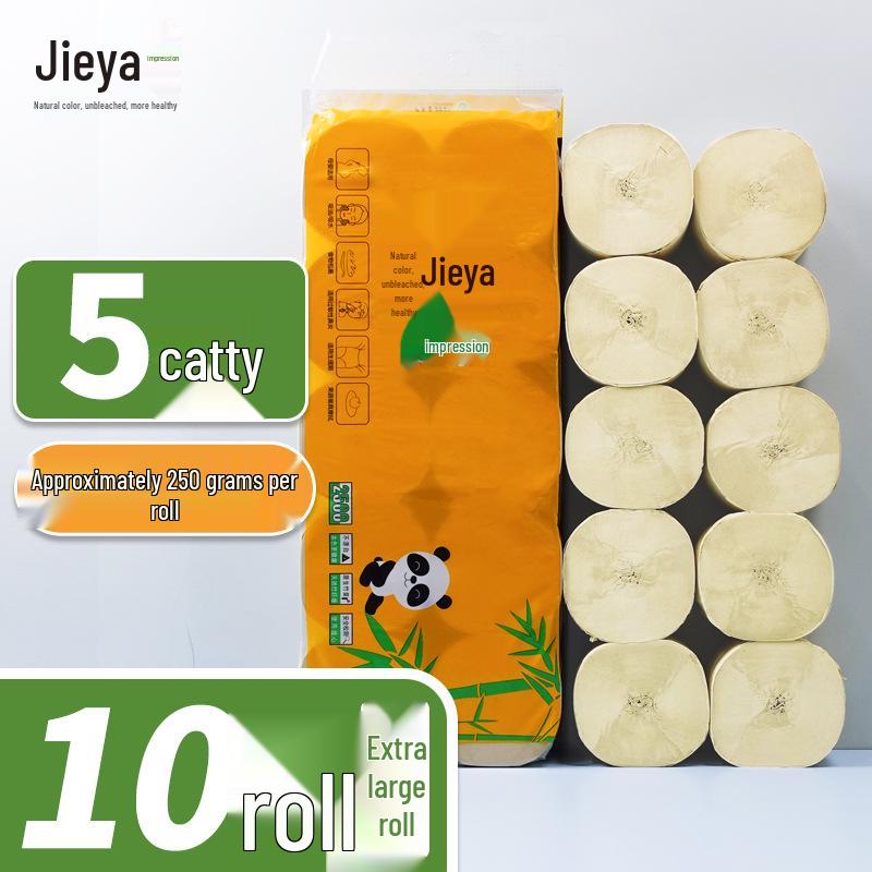 Jie Ya Bamboo Pulp Toilet Paper - 10 Thick Rolls, Economical Household Pack